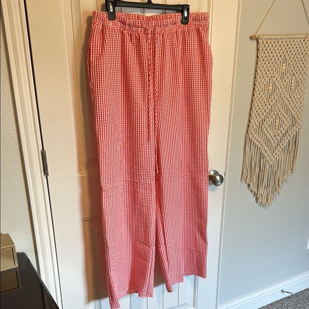 Stylish Gingham Wide Leg Pants - Pink